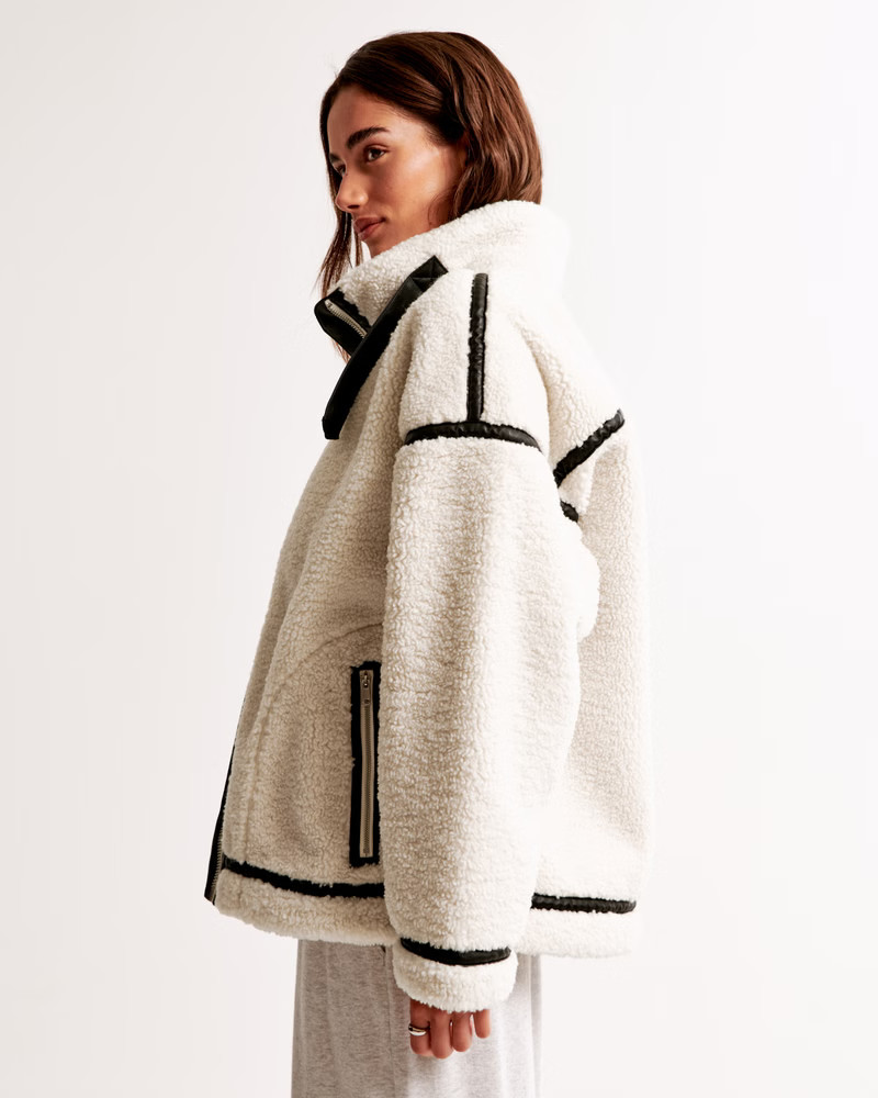 Contrast Trim Sherpa Aviator Jacket | Abercrombie & Fitch (US)