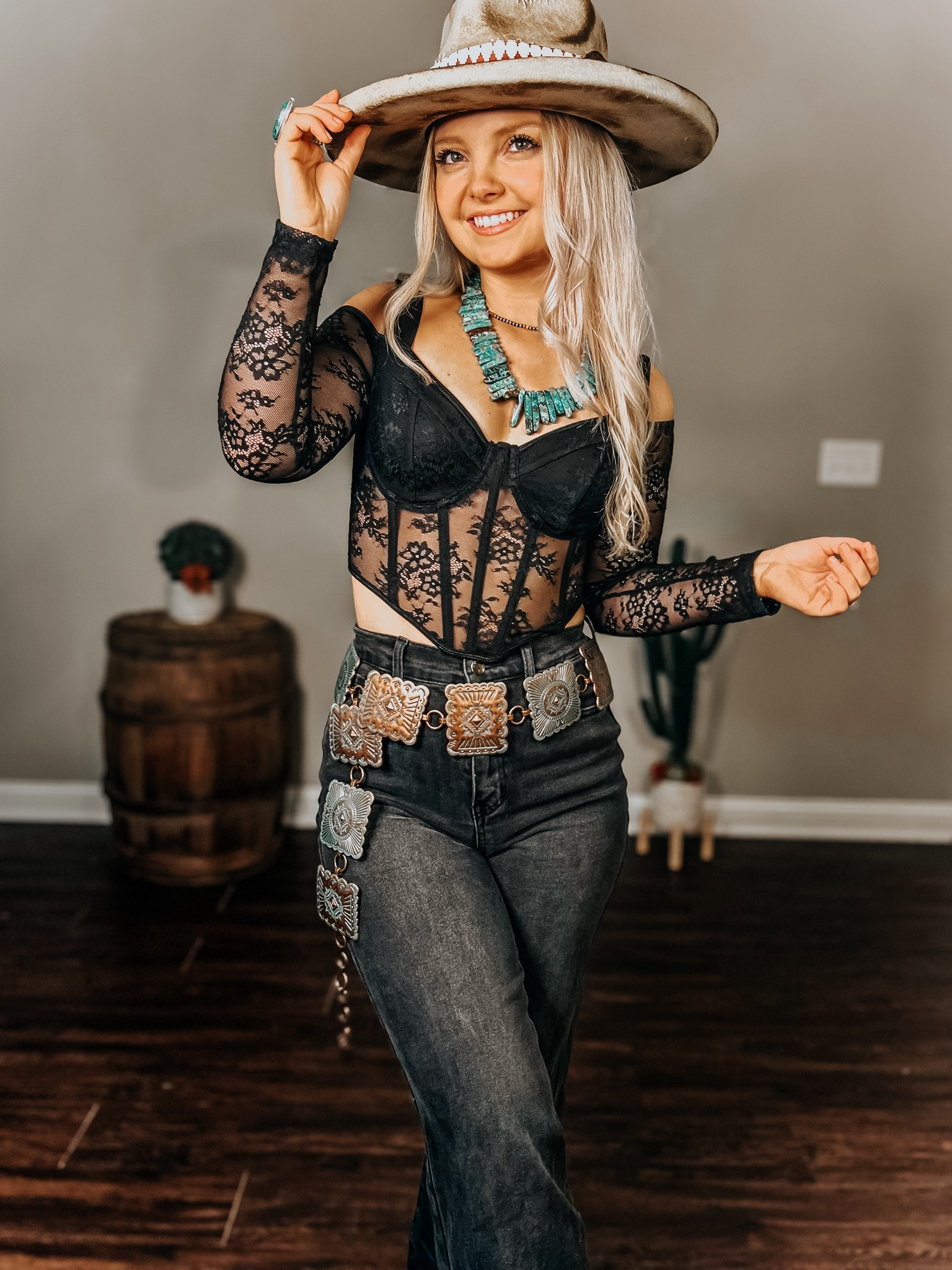 Las Vegas outfit, western fashion, country concert outfit, lace top, lace corset, cowgirl style, spring outfit, Nashville outfit, Nashville country concert, all black style, all black outfit, burned hat, unique hat, custom cowboy hat, cowboy hat, concho belt, authentic turquoise jewelry, cowgirl outfit, western style, fashion inspo, festival outfit, country outfit 

#LTKU #LTKparties #LTKFestival