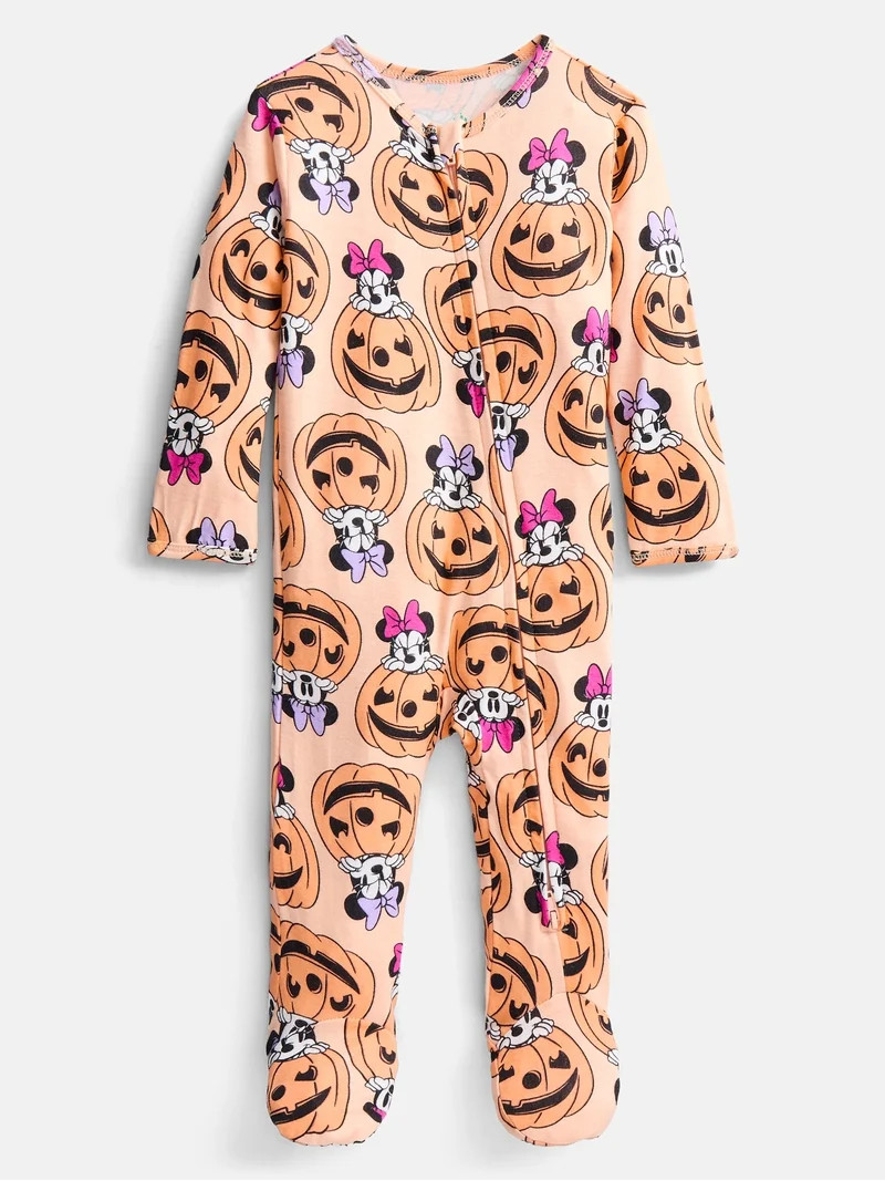 Minnie Mouse Baby Girls Halloween Sleep Footed One-Piece, Sizes 0M-24M | Walmart (US)