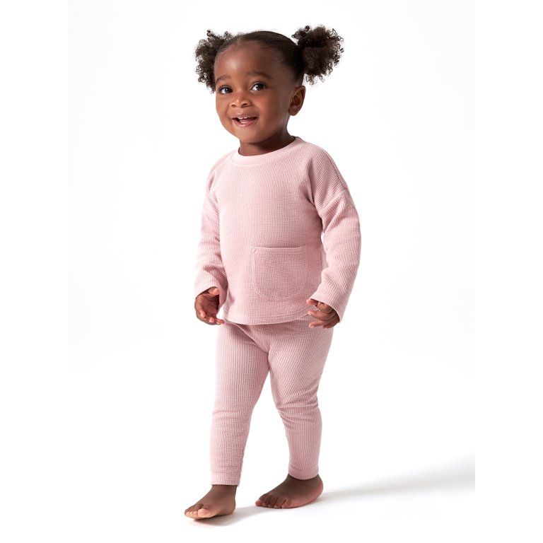 Modern Moments by Gerber Baby Girl Long Sleeve Waffle Top & Legging, 2 Piece Outfit Set, Sizes 0/... | Walmart (US)