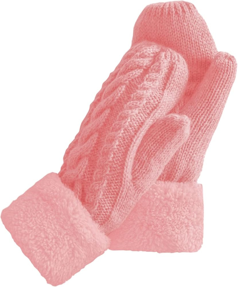 Women's Winter Gloves Warm Lining - Cozy Wool Knit Thick Gloves Mittens | Amazon (US)