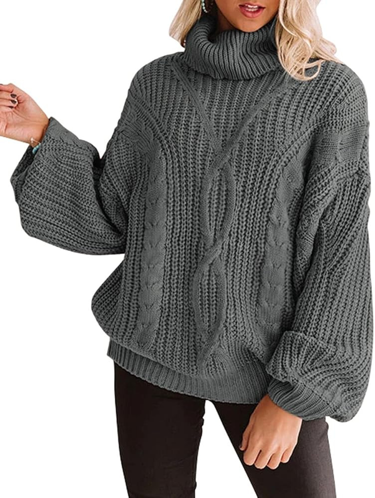 ZESICA Women's Long Sleeve Turtleneck Chunky Knit Loose Oversized Sweater Pullover Jumper Tops | Amazon (US)