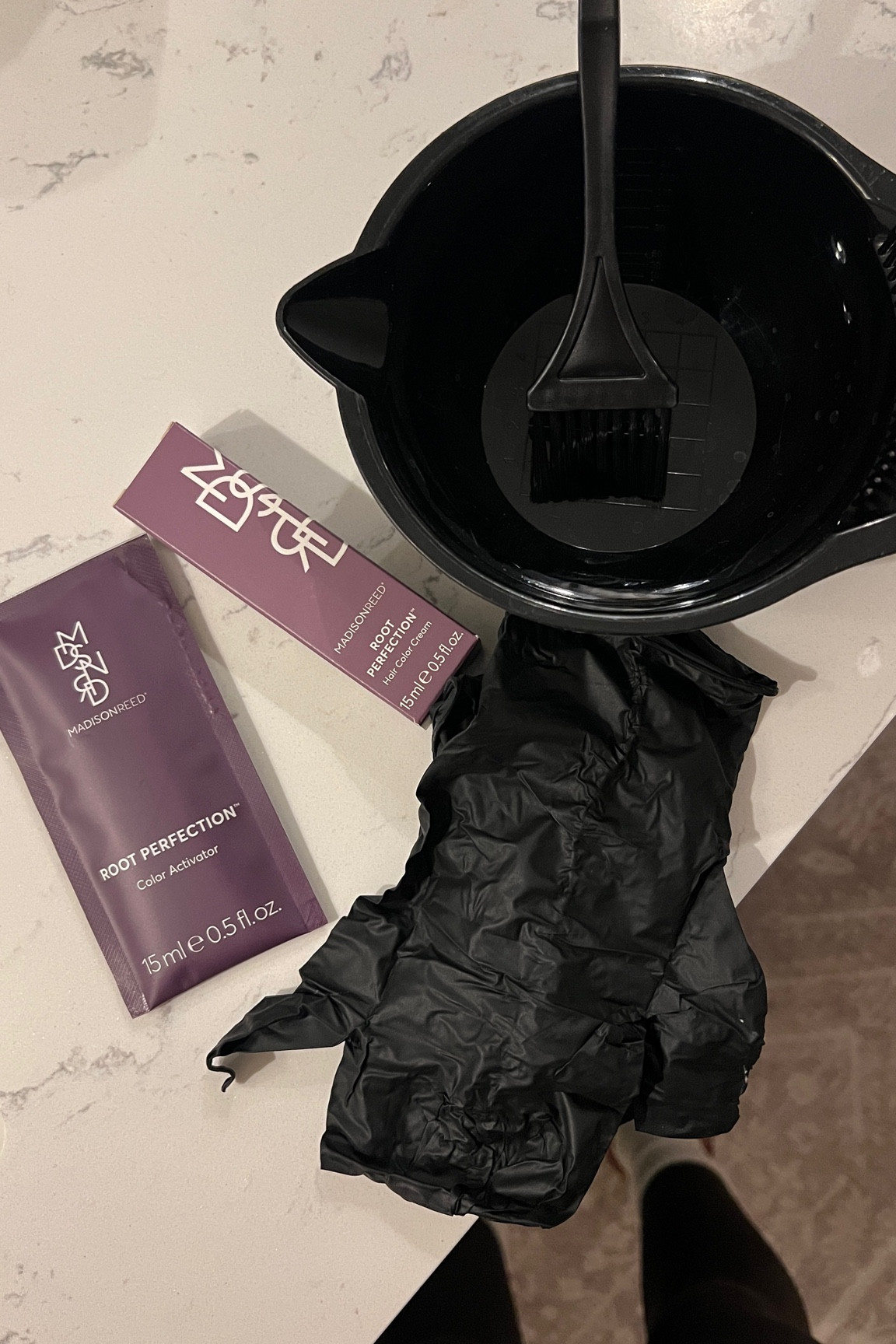 Color 6N Gray coverage in between appointments + hair care products. 