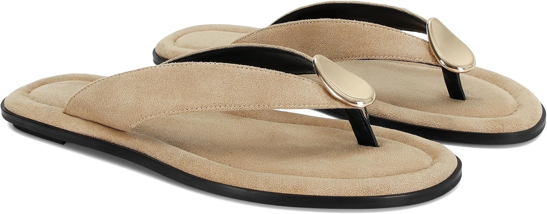 Women\u2019s Suede Thong Sandals Flat Flip Flops with Metal Accent Slip On Comfortable Casual Sum... | Amazon (US)