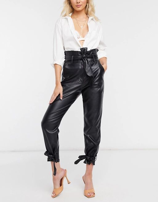 Signature 8 faux leather paperbag waist pants in black | ASOS (Global)