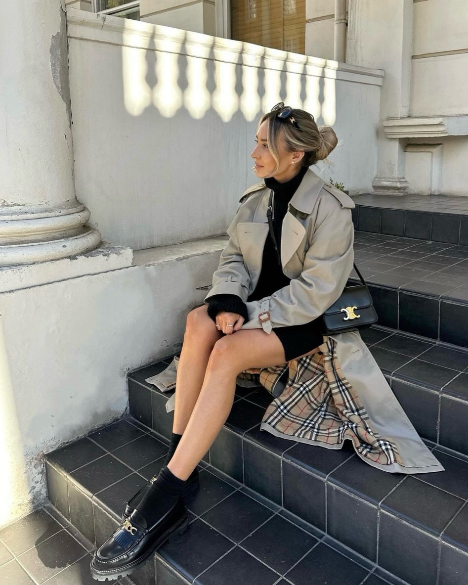 Burberry vintage trench coat, black chunky knit jumper worn as a dress, Celine loafers, sunglasses and teen triomphe handbag  

#LTKSeasonal #LTKstyletip #LTKeurope