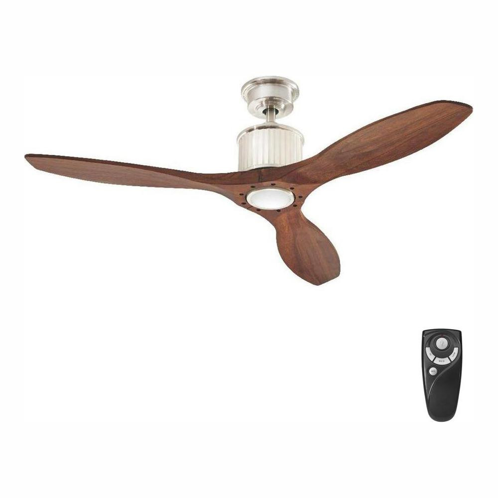 ExclusiveReagan 52 in. LED Indoor Brushed Nickel Ceiling Fan with Light Kit and Remote Control | The Home Depot