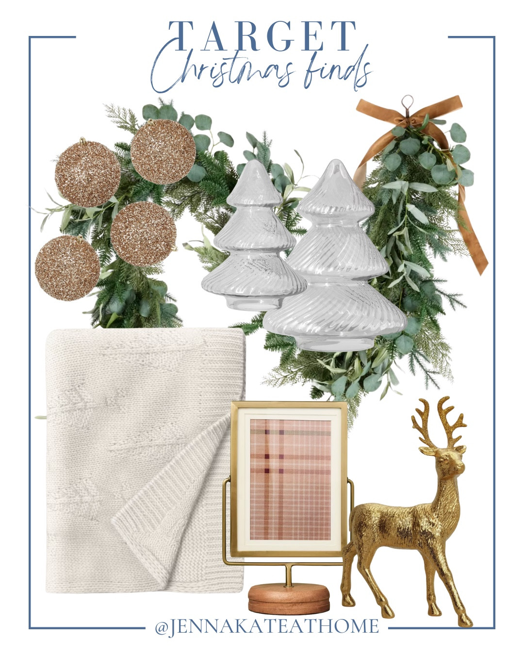 Target Christmas finds include garland, glass Christmas trees, ornaments, throw blanket, reindeer, and frame.

Holiday decor, Christmas decor, neutral Christmas decor, neutral holiday decor 

#LTKFindsUnder100 #LTKSeasonal #LTKHoliday
