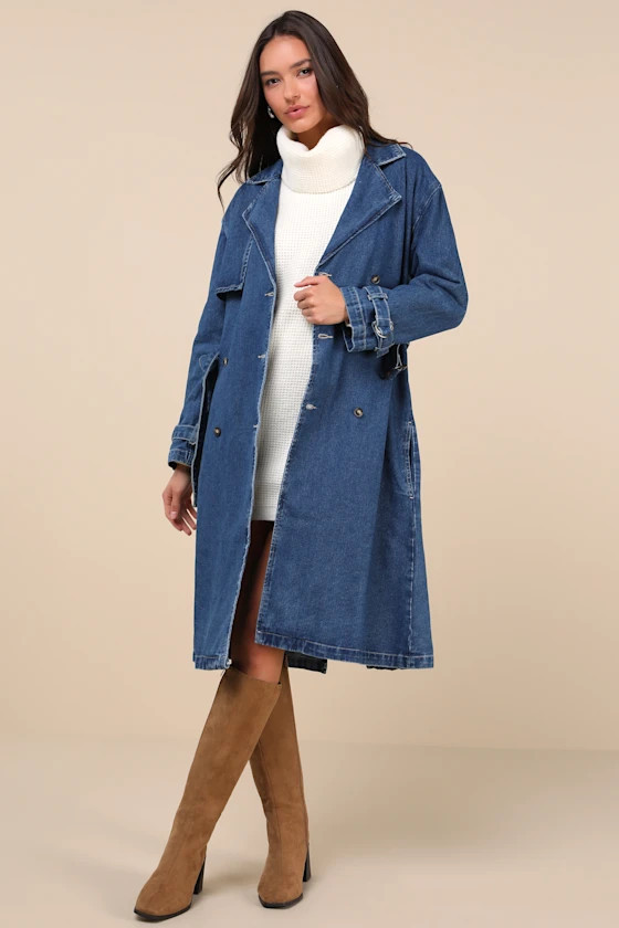 Trendsetting Weather Medium Wash Denim Trench Coat | Lulus