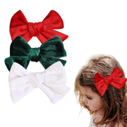 Velvet Hair Bows Red Hair Ribbon Clips 4" Big Fall Alligator Clips Hair Accessories for Women Girls Toddlers Kids Baby (Red/Green/White) | Amazon (US)