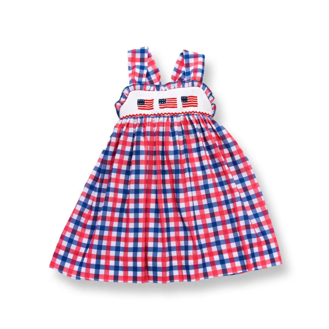 Red White Blue Gingham Patriotic Flag Smocked Dress | Lillie & Lilah