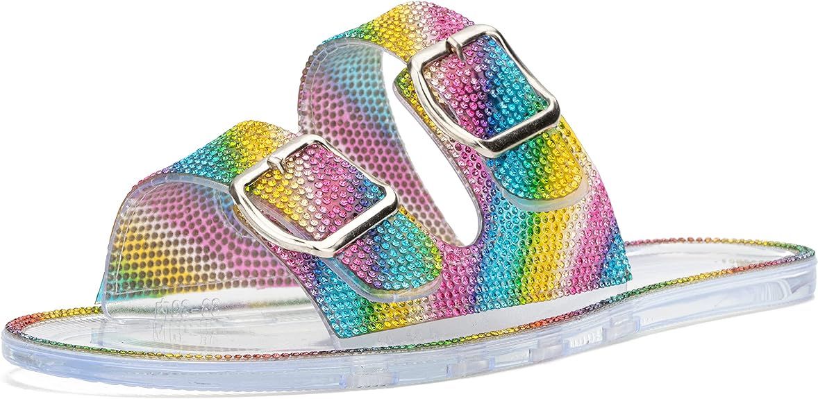 Olivia Miller Women’s Fashion Ladies Shoes, PVC Jelly w Embellished Glitter Rhinestones Double ... | Amazon (US)
