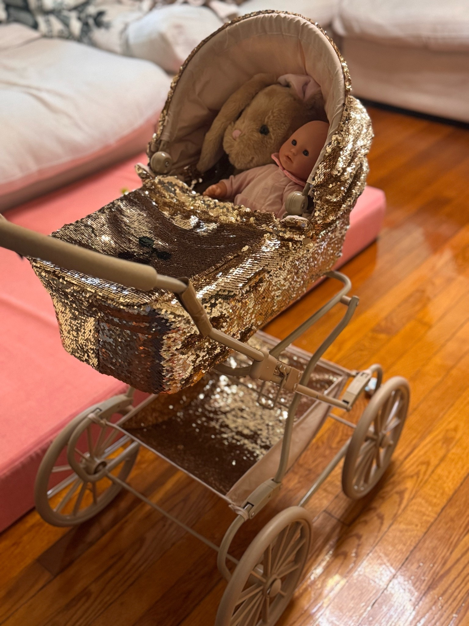 ✨ The stroller you didn’t know you needed, with the biggest magic. ✨

Some toys become favorites… and some become keepsakes. This beautiful gold sequin doll stroller from Konges Sløjd is one of those pieces I can already imagine being loved for years, tucked away, and someday passed down to another little dreamer. 🤍

Designed for tiny hands, it features a lightweight iron frame, double wheels for extra stability, a foldable design, and sweet little details that make imaginative play feel just like the real thing. It's perfect for afternoon walks with favorite baby dolls, teddy bears, and all the little adventures childhood is made of.

If you're looking for a truly special heirloom toy that brings a little sparkle to playtime, this one is pure magic. ✨💛
#heirloomtoys #heirloomgift #heirloomquality #kongesslojd #kongessloejd #dollstroller #babydoll #babydollaccessories #pretendplay #imaginativeplay #openendedplay #montessoritoddler #montessoriinspired #woodlandchildhood #childhoodunplugged #magicofchildhood #letthembelittle #playbasedlearning #toddlerplay #toddleractivities #playroominspo #nurseryinspo #neutralnursery #scandinavianstyle #scandikids #modernparenting #momlife #momsoftiktok #momcreator #giftideasforkids #luxurykids #timelesstoys #qualitytoys #littleandbrave #raisingreaders #playmatters #christmasgiftideas #birthdaygiftideas #toyrecommendations #liketkit

#LTKKids #LTKmomlife #LTKdayinmylife