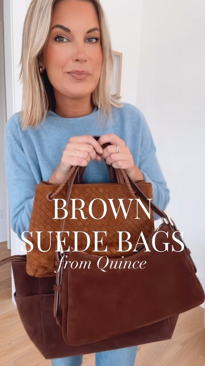 Brown suede is having a major moment for fall! Sharing 3 @Quince options depending on what you’re looking for - an everyday bag that can work for evenings, a woven style with multiple strap options, and a suede tote that actually fits my laptop! I am 5’11” wearing 28x34 jeans. Small tops and jackets. 

#quincepartner
