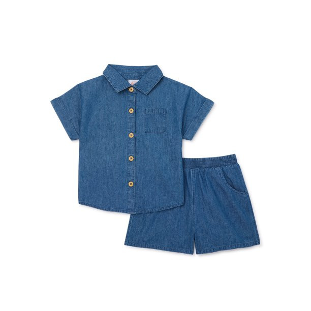 Wonder Nation Toddler Girls Elevated Shirt and Shorts Set, Sizes 12M-5T | Walmart (US)