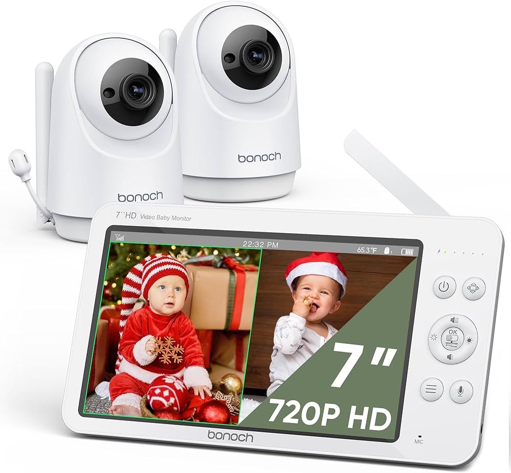 bonoch Baby Monitor with 2 Cameras, 7" 720P HD Split Screen Video Baby Monitor No WiFi, Baby Moni... | Amazon (US)
