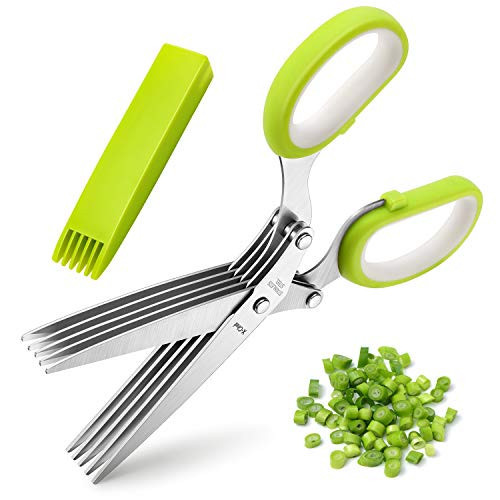 Herb Scissors, X-Chef Multipurpose 5 Blade Kitchen Herb Shears Herb Cutter with Safety Cover and Cleaning Comb for Chopping Basil Chive Parsley (Green) | Amazon (US)