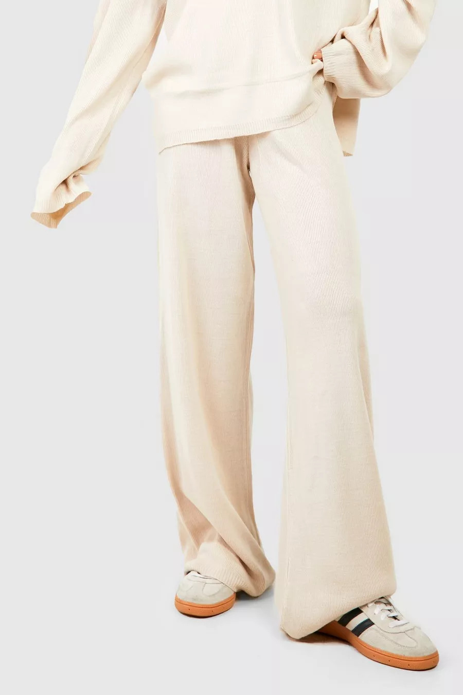 V Neck Wide Leg Knitted Co-ord | Boohoo.com (UK & IE)