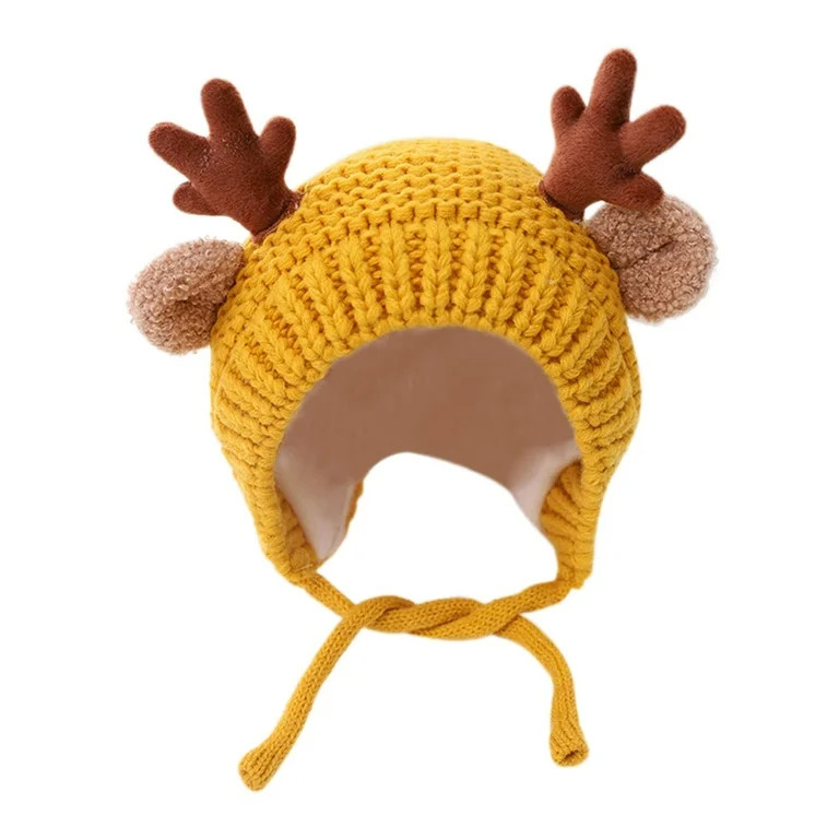 Baby Hat Cute Woolen Lovely Antler Knitted Cap Earmuffs Hats Yellow - Walmart.com | Walmart (US)