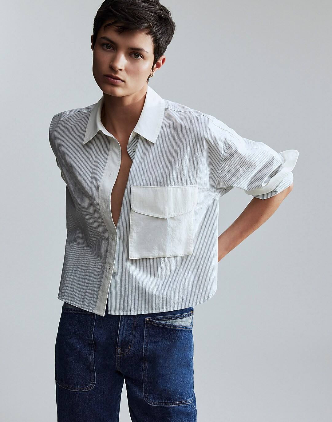 Flap-Pocket Crop Button-Up Shirt in Poplin | Madewell