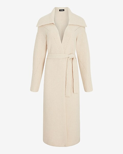 Ribbed Collared Belted Duster Cardigan | Express