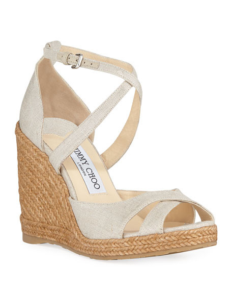 Jimmy Choo Alanah 105mm Linen Wedge Espadrilles | Neiman Marcus