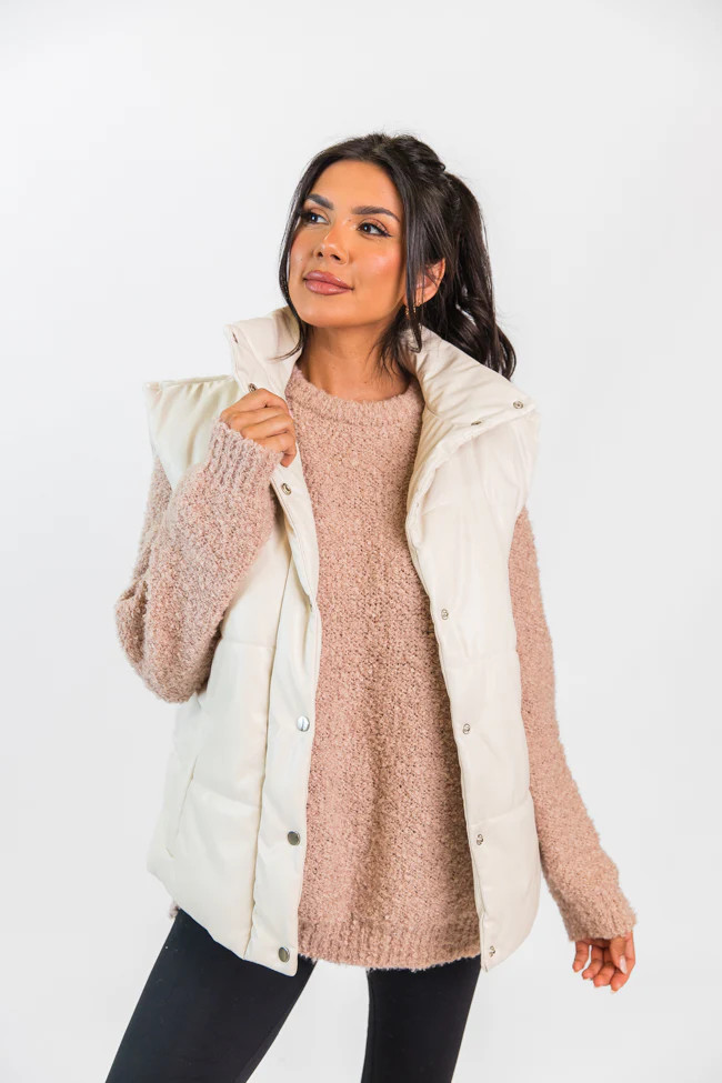 Wilder Days Cream Faux Leather Puffer Vest FINAL SALE | Pink Lily