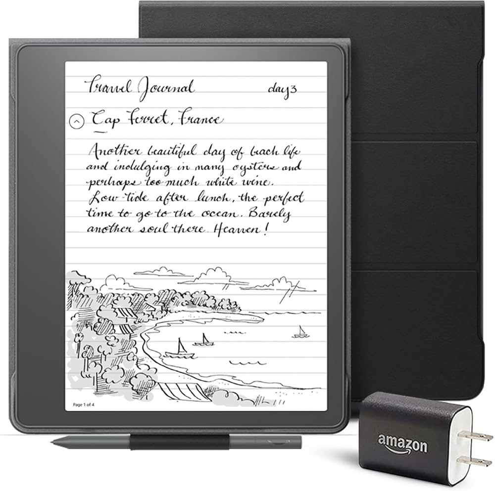 Kindle Scribe Essentials Bundle including Kindle Scribe (16 GB), Basic Pen, Leather Folio Cover w... | Amazon (US)