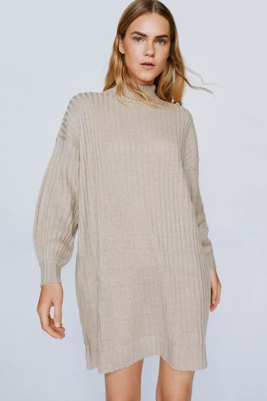 Wide Ribbed Soft Knit Mini Sweater Dress | Nasty Gal (US)