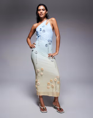 ASOS DESIGN ultimate embellished crochet maxi dress with 3D flowers in blue and lemon ombre | ASOS (Global)