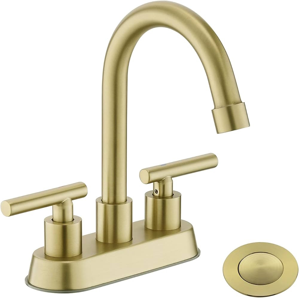 Gold Bathroom Faucet, Brushed Gold Bathroom Faucet with 2-Handle Bathroom Sink Faucet 4 Inch Cent... | Amazon (US)