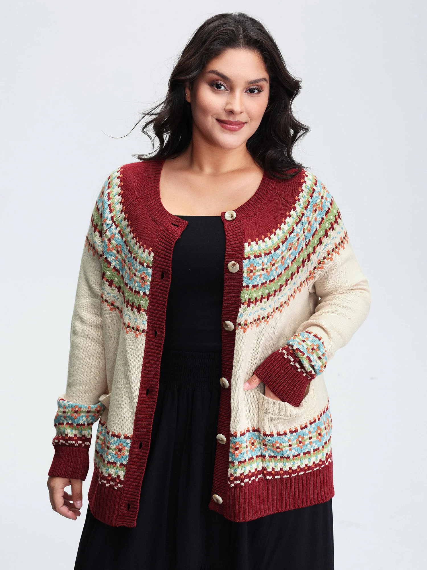 Fair Isle Button-Front Pockets Cardigan | Bloomchic