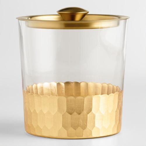 Gold Metal and Glass Ice Bucket with Lid | World Market