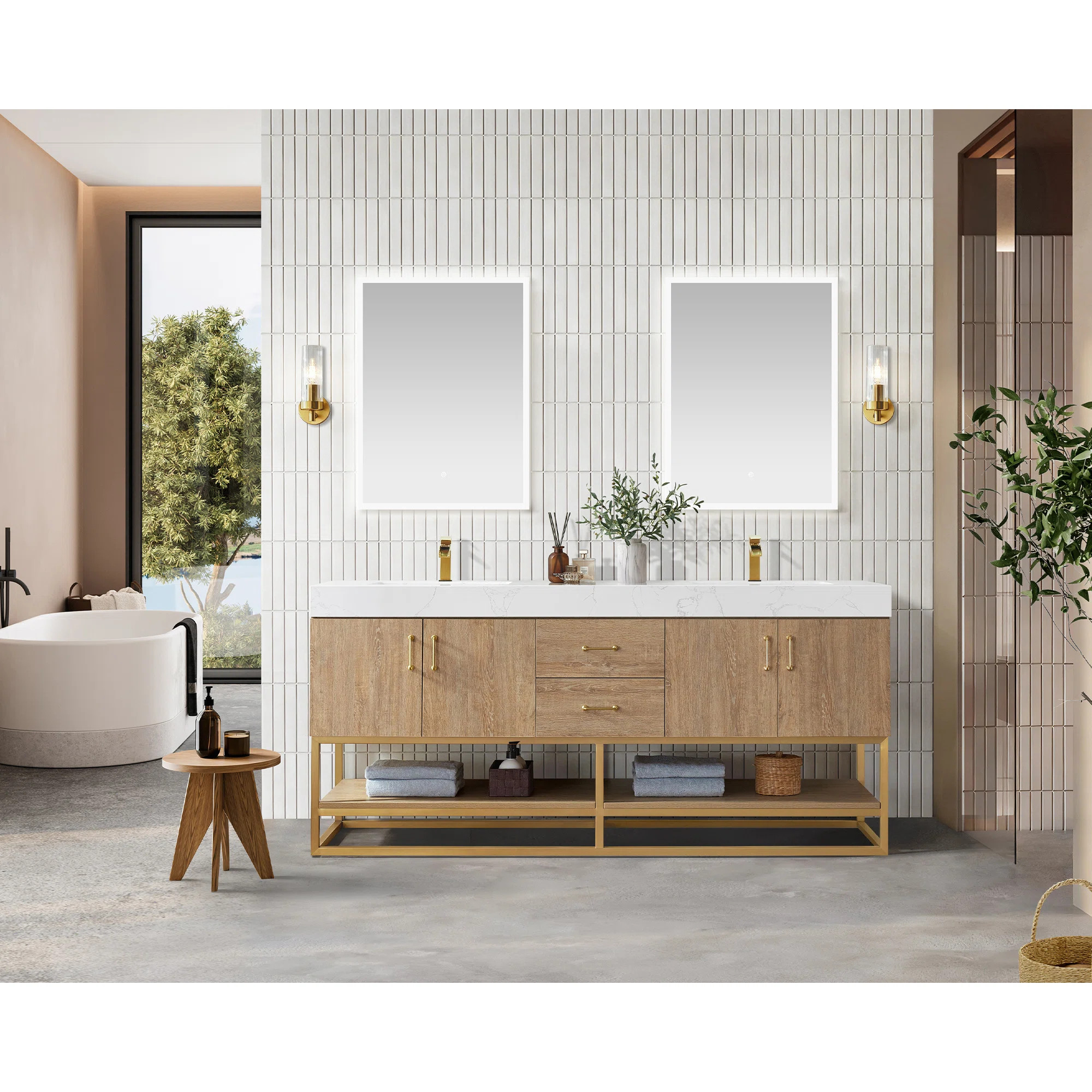 Alistair 72'' Double Bathroom Vanity with Engineered Stone Top | Wayfair North America