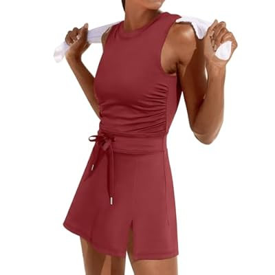 Caracilia Women Athletic Dress Tennis Active Workout Sleeveless Fitted Slit Sum… | Amazon (US)