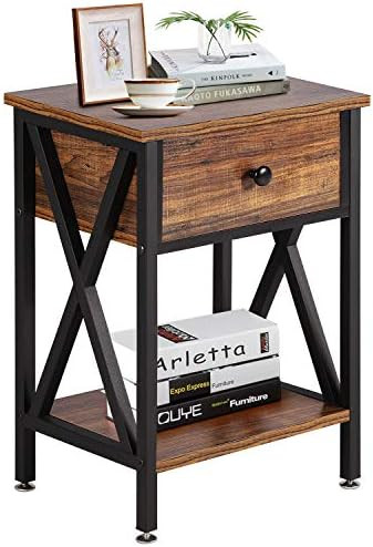 VECELO Modern Versatile Nightstands X-Design Side End Table Night Stand Storage Shelf with Bin Dr... | Amazon (US)