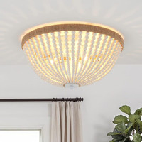 Click for more info about VANZARLA Dia 14.96" Boho Flush Mount Light Fixture Wood Bead, Farmhouse Chandelier, Antique Rusti...