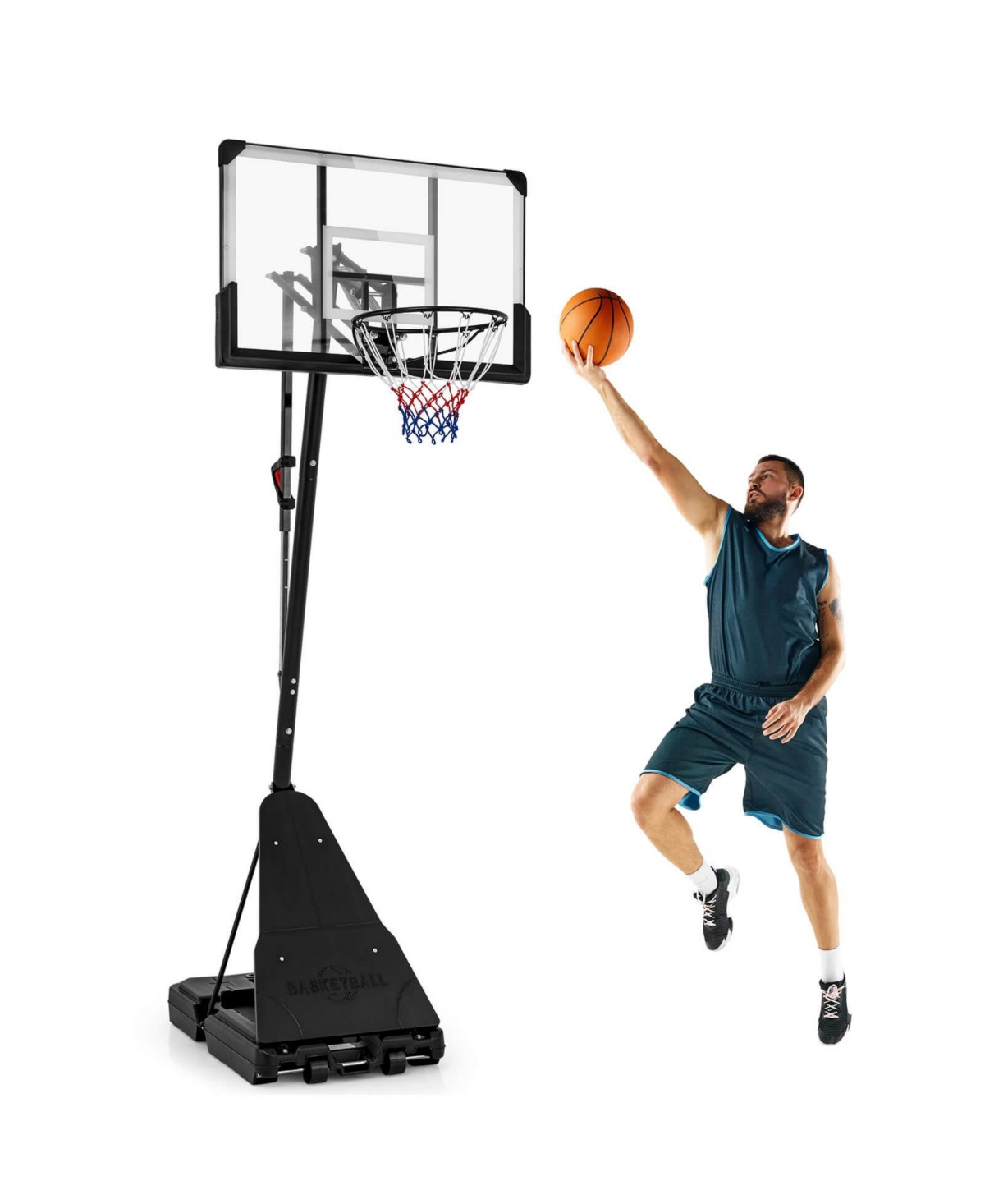 4.9-10 Ft Basketball Hoop System with 44 Inch Shatterproof Backboard with Wheels - Black | Macy's