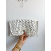 Vintage Used Minimalist White Summer Purse, Knitted Envelope Clutch, Upcycled Plastic Bags Woven Handbag, Handmade Boho Chic Crochet Purse | Etsy (US)