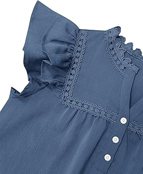 Women's V Neck Lace Crochet Shirts Button Down Short Sleeve Casual Blouse Tops | Amazon (US)