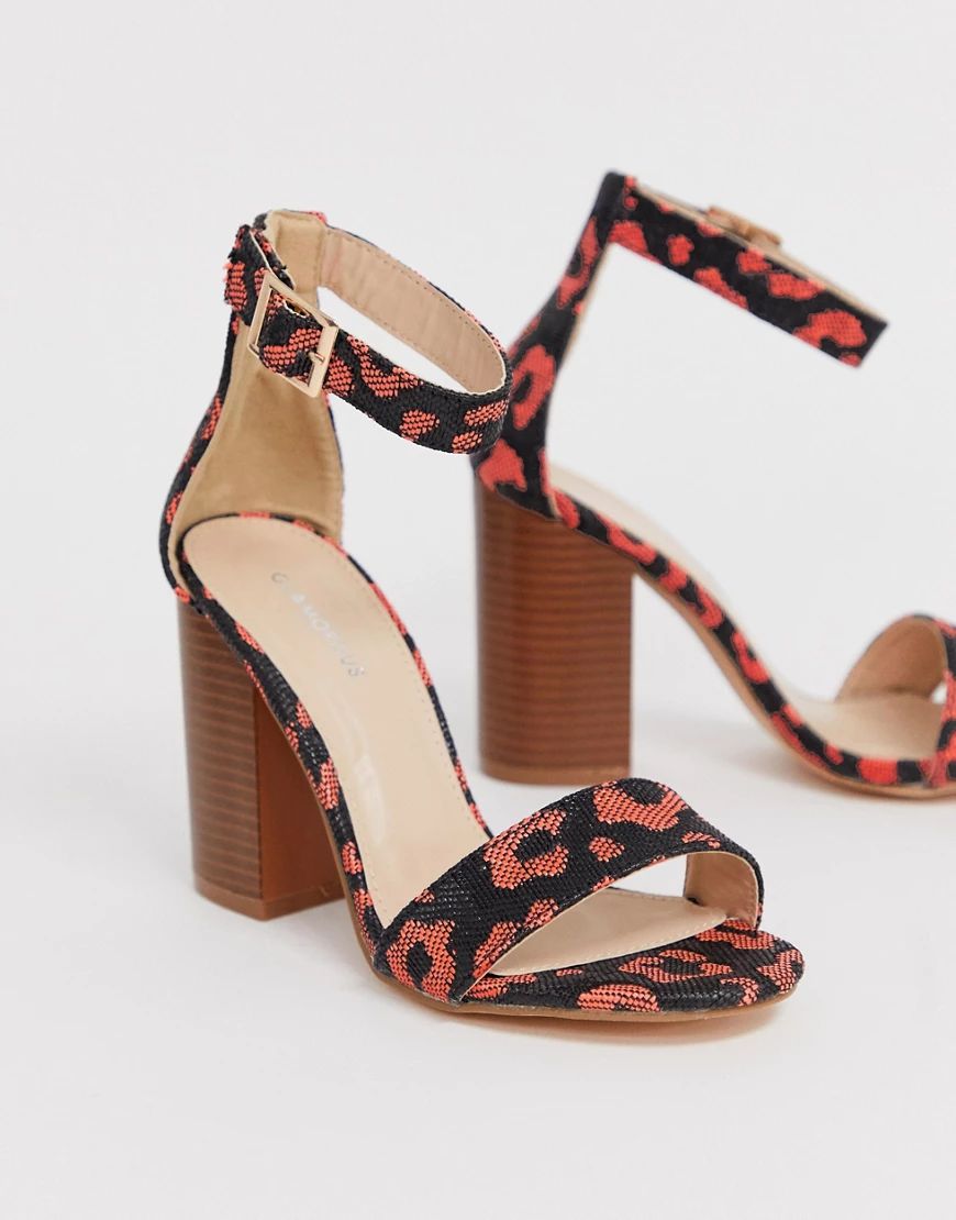 Glamorous orange leopard print square toe stacked heeled sandals | ASOS (Global)