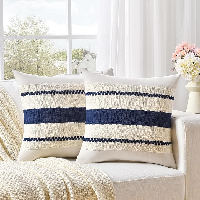 Fancy Homi Set of 2 Navy Blue Decorative Throw Pillow Covers 18x18 Inch for Couch Bed Sofa Living... | Amazon (US)