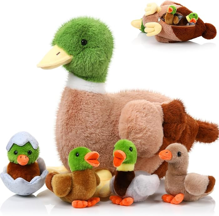 Zomiboo 5 Pcs Easter Duck Plush Set - Mama & 4 Baby Ducklings with Zipper Pouch, Soft Stuffed Ani... | Amazon (US)