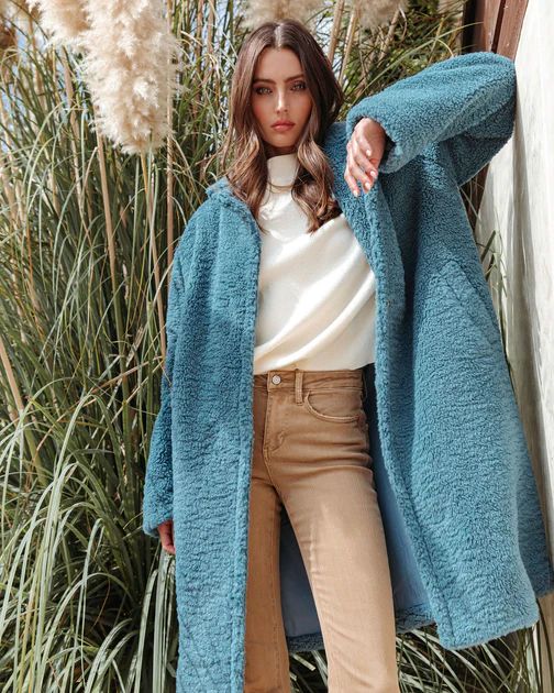 Of The Essence Pocketed Teddy Coat - Dusty Teal - FINAL SALE | VICI Collection