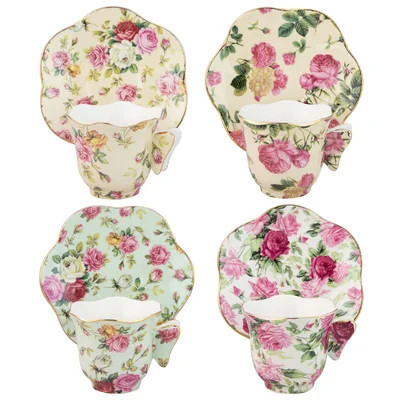 Grace's Tea Ware Rose Chintz Porcelain Espresso Cup and Saucer with Butterfly Handle Assorted Colors | Wayfair North America