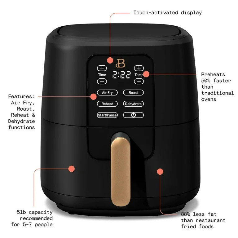 Beautiful 6 Quart Touchscreen Air Fryer, Black Sesame by Drew Barrymore | Walmart (US)