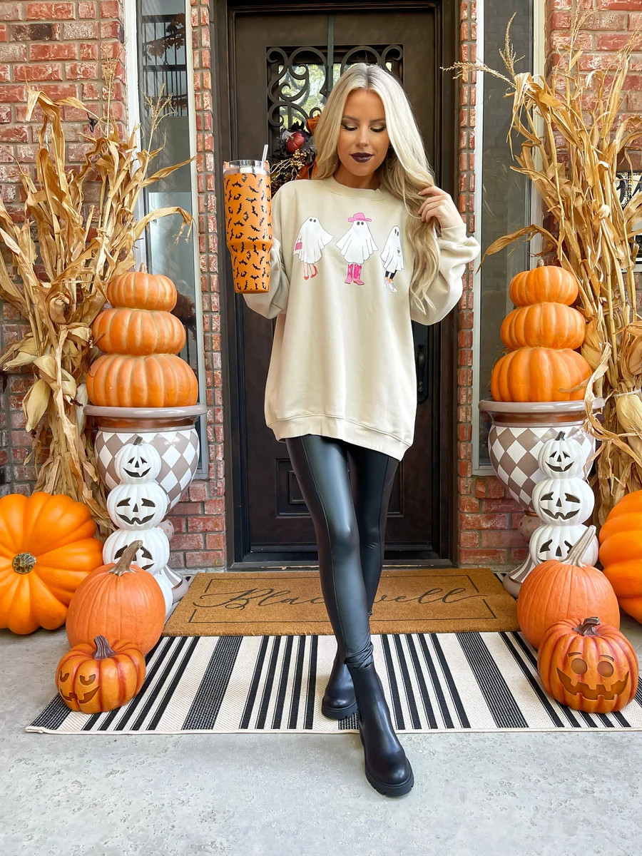 Girlie Ghost Ivory Oversized Graphic Sweatshirt - Macy Blackwell x Pink Lily | Pink Lily