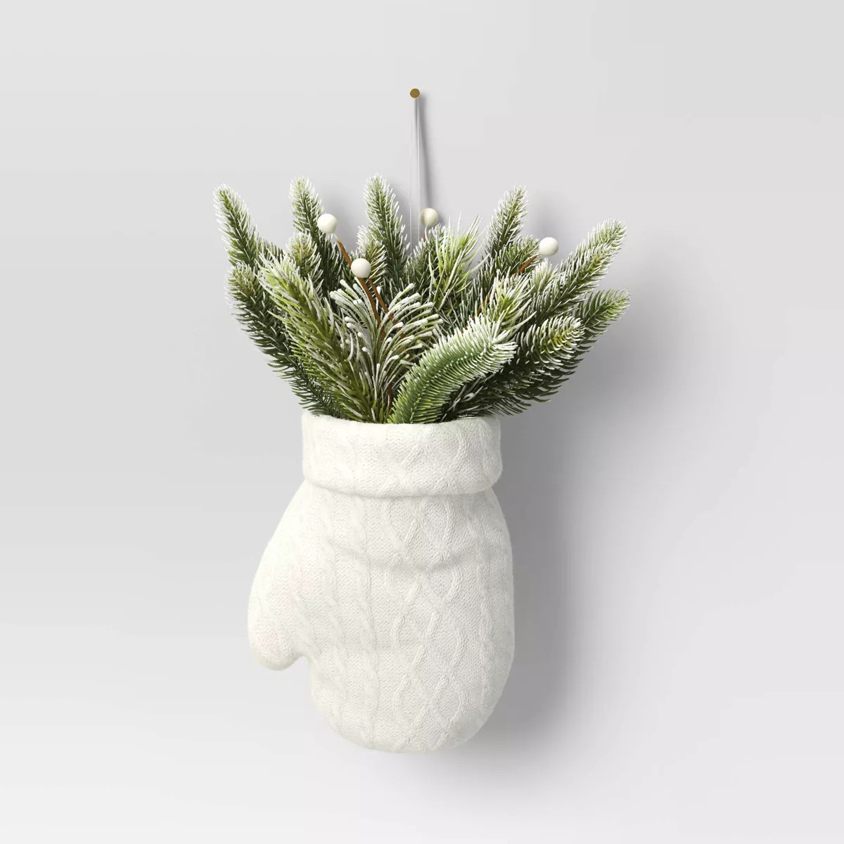 15" Hanging Knit Mitten with Flocked Greenery and Berries Christmas Artificial Plant White/Green ... | Target