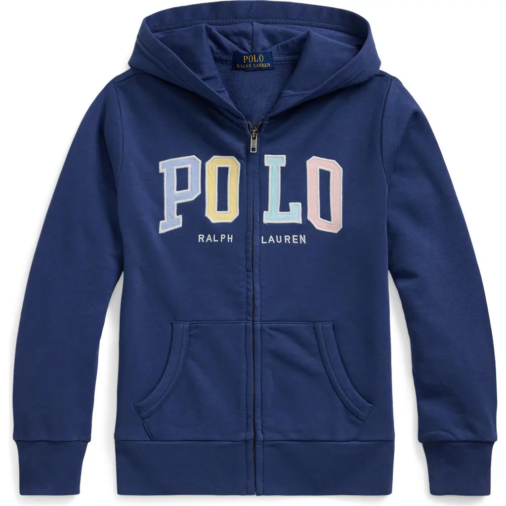 Polo Ralph Lauren Kids' Appliqué Zip-Up Graphic Hoodie in Light Navy at Nordstrom, Size Xl | Nordstrom