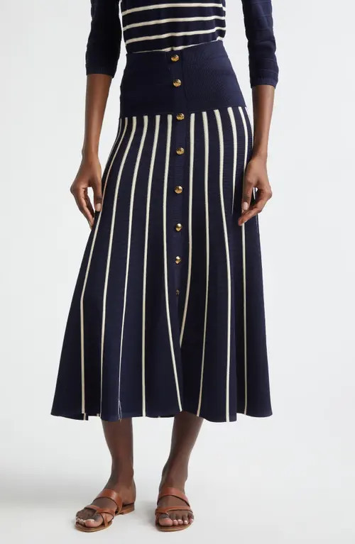 Zimmermann Kindred Spirit Luna Stripe Midi Skirt in Navy/Cream at Nordstrom, Size 0P | Nordstrom